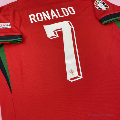 Euro 2024 Portugal National Team Home Short Sleeve Uniforms No.7 Ronaldo Fan Edition Soccer Jersey Red