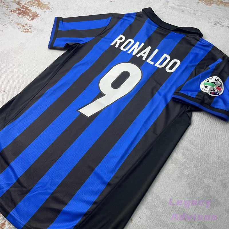 98 99 Home Short Sleeve Jersey #9 Ronaldo Retro Soccer Jersey Fans Version