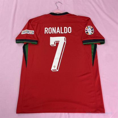 Euro 2024 Portugal National Team Home Short Sleeve Uniforms No.7 Ronaldo Fan Edition Soccer Jersey Red