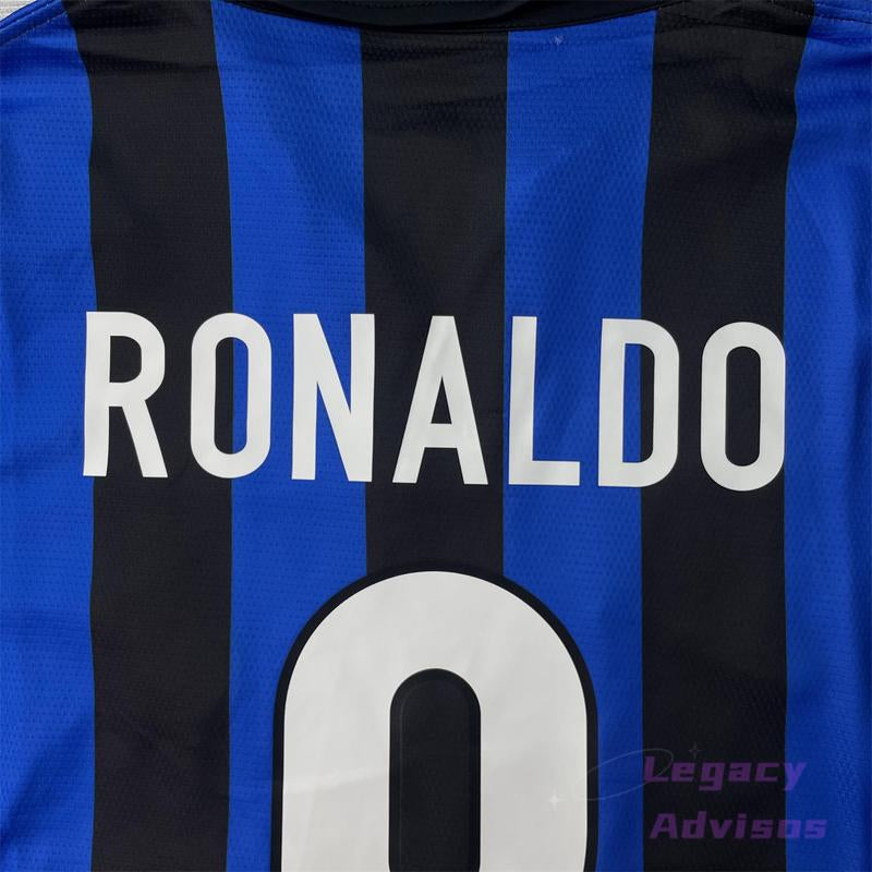 98 99 Home Short Sleeve Jersey #9 Ronaldo Retro Soccer Jersey Fans Version