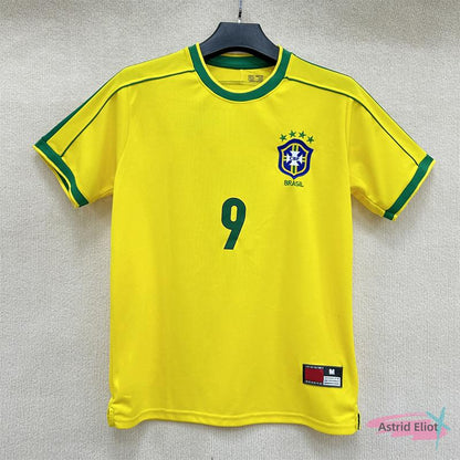 98 World Cup Brazil Jerseys No. 9 Ronaldo National Team Soccer Jerseys Set Rivaldo Short Sleeve Team Uniforms